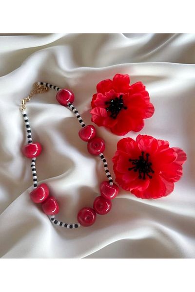 mos&more Brand Set, Red 3 Piece Women's Necklace Earring Set