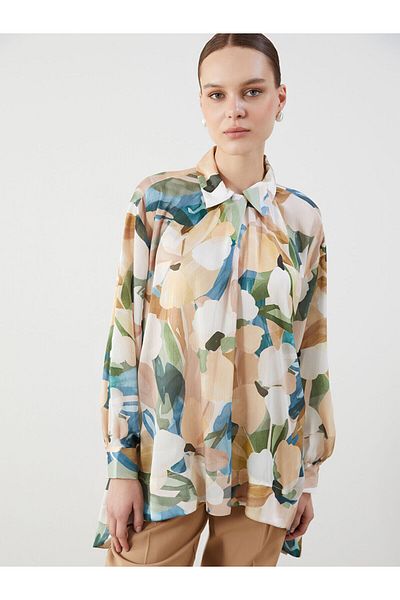 LC Waikiki Shirt Collar Patterned Satin Women's Tunic