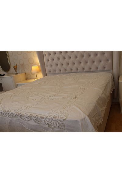 HUZUR ÇEYİZ Maria Rahibe Handcrafted Brussels Fabric One Piece Bedspread