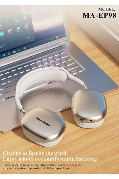 MARAKOKO MA-EP98 Bluetooth Headphones with Clear Sound, Noise Cancelling Technology, and Stylish Design with Memory Slot - by Marcoco