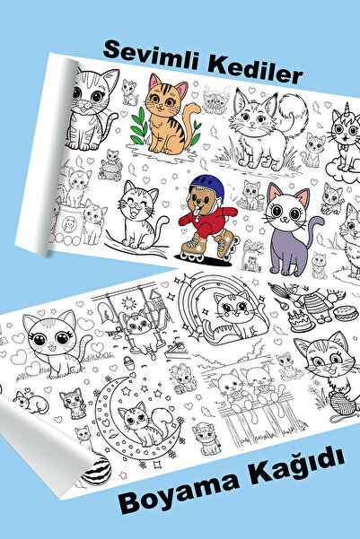 metafortoys ورق تلوين كبير على شكل قطط لطيفة مقاس 2.5 متر × 62 سم لفافة ورقية...