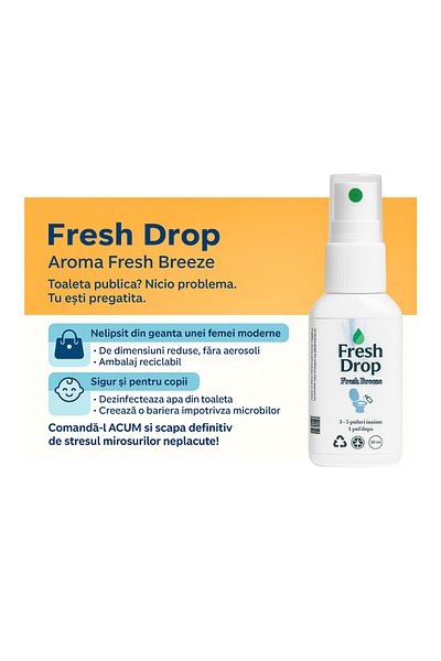 dalip Odorizant Spray pentru WC Fresh Drop, Fresh Breeze, Elimina Mirosul și Igienizeaza, 50ml
