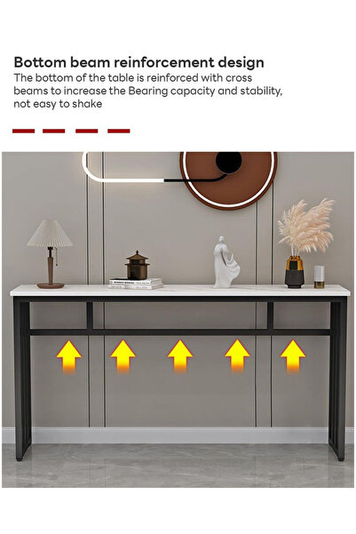 AGD Entryway Console Table, Narrow Marble Design Table, Metal Frame, for Hallway and Living Room 100x30x80cm, White