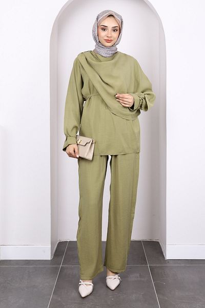 İmajButik Σετ παντελονιού με λεπτομέρεια χακί σάλι