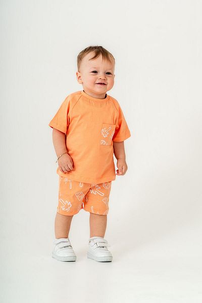 Magu Boys' Cotton Orange Tropical Pattern T-Shirt and Shorts Set