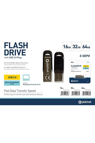 Platinet USB Memory, Pendrive, 32 GB, S-Depo, USB 2.0, Waterproof, Silver