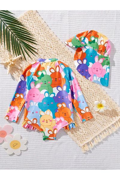 OEM Long-sleeved swimsuit and sun protection hat, 2-3 years, 92-98 cm