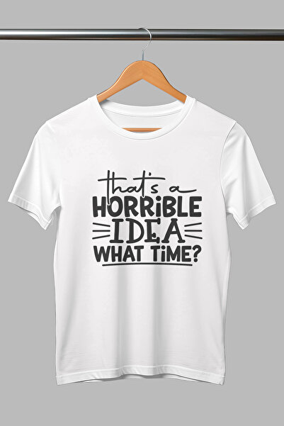giftkonsept تي شيرت أبيض للجنسين مطبوع عليه فكرة رهيبة من نوع What Time Sarkastik Invite مقاس عادي 100% قطن