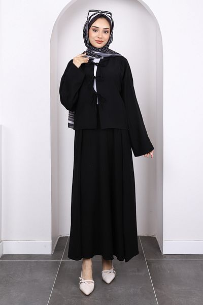 İmajButik Black Tie Front Kimono Skirt Suit