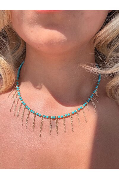 Vinlora Design Blue Beaded Chain Fringe Necklace – Light and Bohemian Style