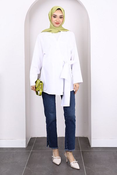 İmajButik White Side Tie Kimono