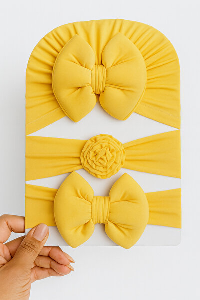 Masal Dünyası Bursa طقم بونيه وعصابات شعر للفتيات الصغيرات/الأطفال مكون من 3 قطع