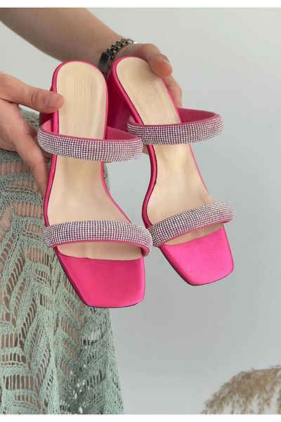 KAZAX Froya Pink Satin Heeled Slippers