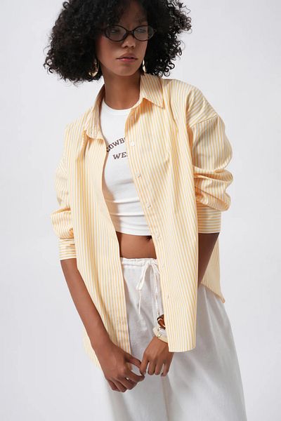 vuvutasarım New Season Sleeve Slit Button Cuff Striped Woven Cotton Women's Shirt 52218029