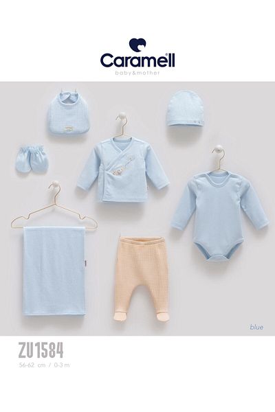 Caramell My Baby Kumsal 100% Cotton 7-Piece Hospital Release Blanket Soft Colors Balloon Elephant Detail 1584