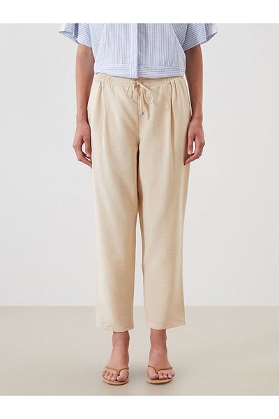 LC Waikiki Beige Elastic Waist Carrot Cut Women's Trousers