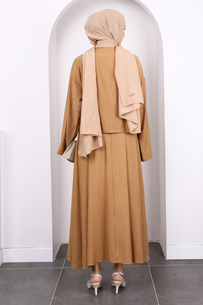 İmajButik Σετ κιμονό με δέσιμο μπροστά Camel