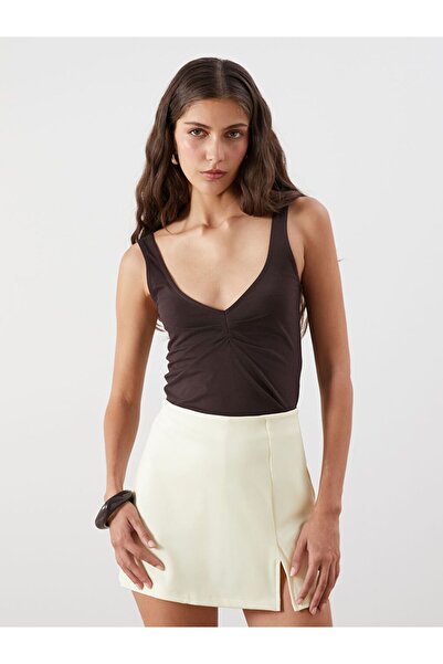 LC Waikiki Lcw Vision Brown V-Neck Gathered Women's Undershirt