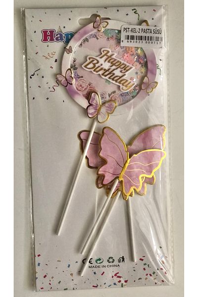 CUGYPARTY Round Inside Glitter Triple Butterfly Cake Topper Pink