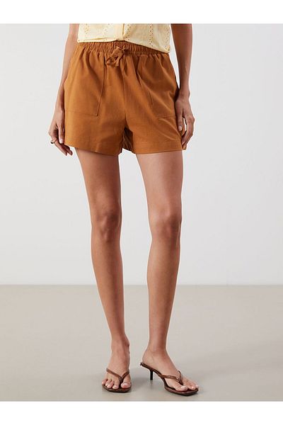 LC Waikiki Lcw Vision Women's Shorts with Elastic Waist and Linen Blend