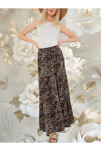 Freeista Brown Patterned Long Skirt