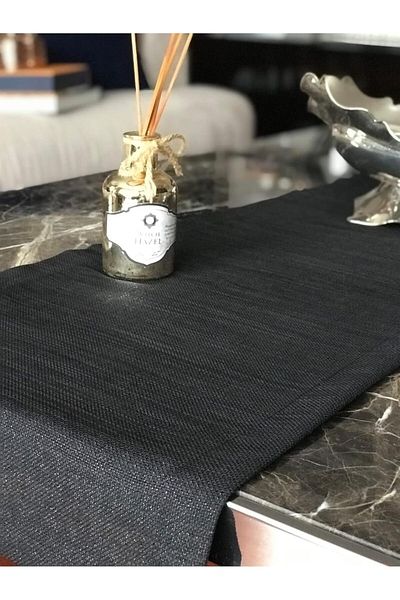 Mena Rise Şirinshop Silvery Linen Runner Black 45X150 1108107