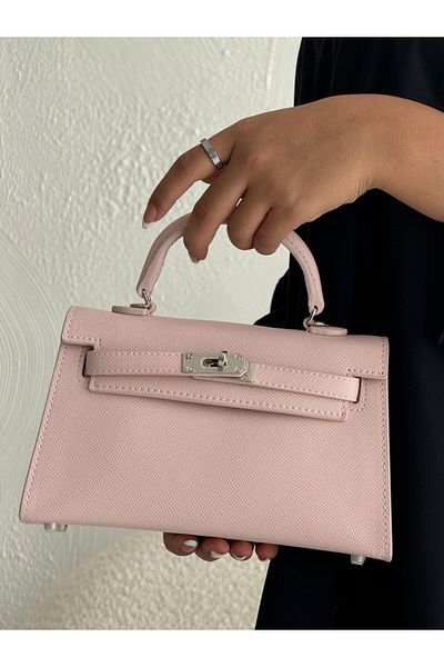 Generic Baby pink handbag and shoulder bag with leather strap