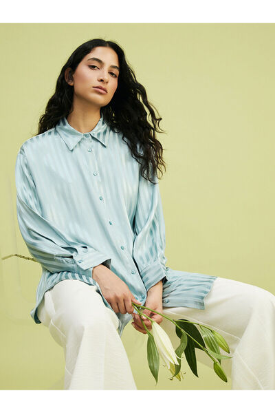 LC Waikiki Nevavm Striped Oversize Satin Women's Shirt Tunic with a Difference