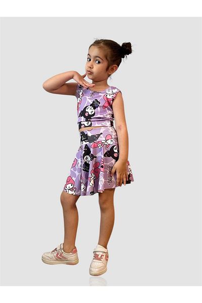 SANTRALBEBE Girl's Crop Badi Shorts Skirted Kuromili Suit