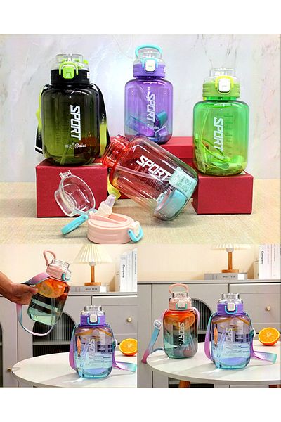 Wolawood 1100ml Water Flask with Straw Bpa Free Healthy Durable Sports Outdoor Travel Transparent Water Bottle