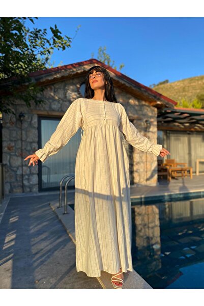 Butik Her Mevsime Uygun Keten Tesettür Elbise – İç Göstermeyen Kumaş, Kol Las...