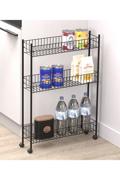 EVA METAL TASARIM Μονάδα ραφιών με ρόδες 3 επιπέδων Ράφι κουζίνας Ράφι μπάνιου Οργανωτής μπάνιου Organizer στενού χώρου