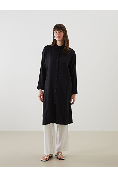 LC Waikiki Lcw Modest Black Linen Blend Women's Shirt Tunic with Nevavm Diffe...