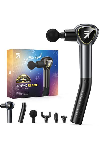 RENPHO Muscle Massager with Removable Handle, Reach Massager, 5 Speed, 4 Massage Heads, 2 in 1