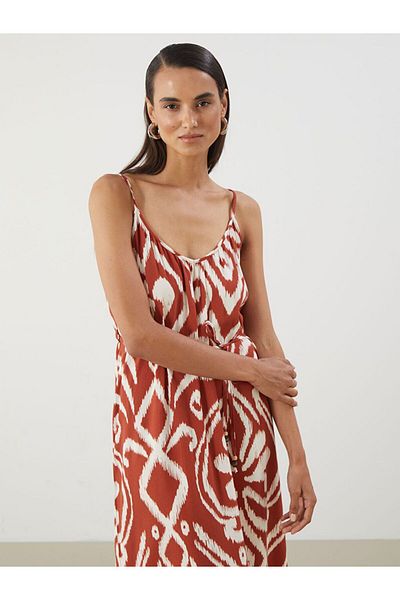 LC Waikiki Lcwaikiki Classic V-Neck Print Strap Dress