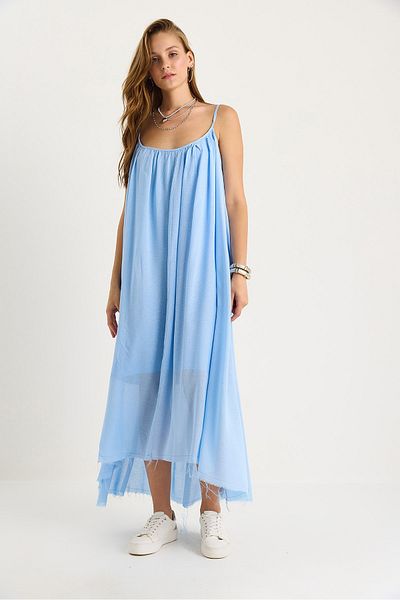 Bianco Lucci Women's Thin Strap Casual Lined Cotton Summer Long Dress 5971 60281106