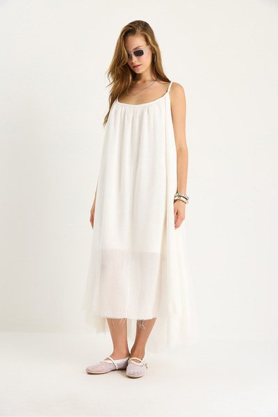 Bianco Lucci Women's Thin Strap Casual Lined Cotton Summer Long Dress 5971 60281106