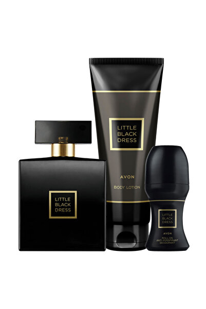 AVON SET LITTLE BLACK DRESS, PARFUM 50 ML, ROLL-ON 50 ML SI LOTIUNE DE CORP 125 ML , AVON