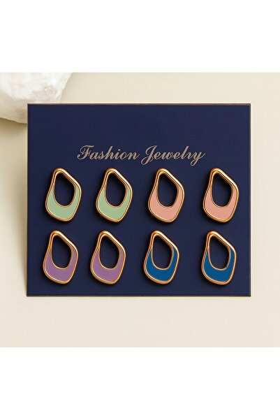 monalisatoka Kadın Gold Kaplama Pastel Tonlar Mineli 4'Lü Küpe Seti