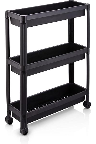 Mena Rise Diyar-Ifırsatshop Plastic 3 Tier Rolling Organizer Rectangular Shelving Unit Black 1017157