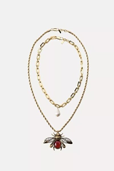 My Joyas Design طقم قلادة مكون من قطعتين من طراز ZR مع تفاصيل النحل واللؤلؤ م...