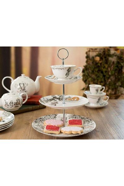 MIKASA X V&A Alice in Wonderland 5200022 Porcelain 3 Tier Cake, Pastry Stand