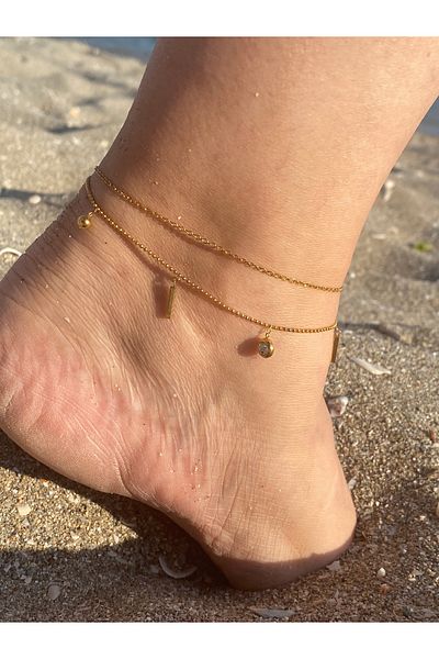 kurukafagift Steel Anklet Double Stick Stone Model Gold Color