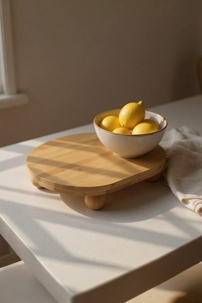 UCR HOME Bamboo Round Presentation Plate Cake Cake Serving Stand Wooden Decorative Ball Footed
