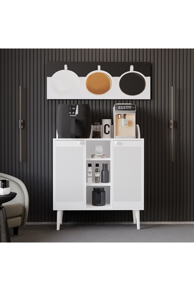 melura home Melura Kahve Kiler-kahve Köşesi %100 Mdf 90 Cm Lake Ahşap Ayaklı Çok Amaçlı Dolap