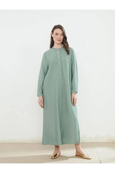 LC Waikiki LCW Grace Yeşil Bisiklet Yaka Keten Görünümlü Ferace