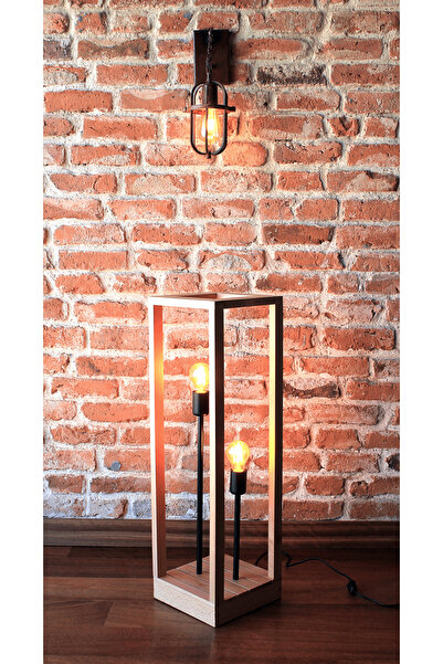 nijiartdesign 80 CM Doğal Ahşap Kayın Ağacı El Yapımı Çift Ampullü Retro Lamb...