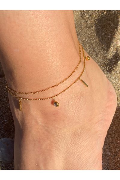 kurukafagift Steel Anklet Double Stick Stone Model Gold Color