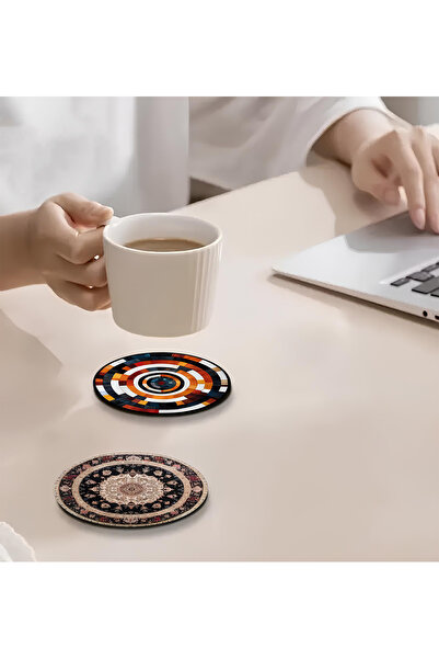 kutuTR 🌀   Set of 6 Mdf Coasters with Ethnic & Abstract Patterns – 10 cm Brd-035