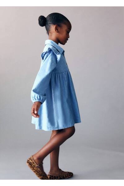 MANGO Baby Fırfırlı denim elbise